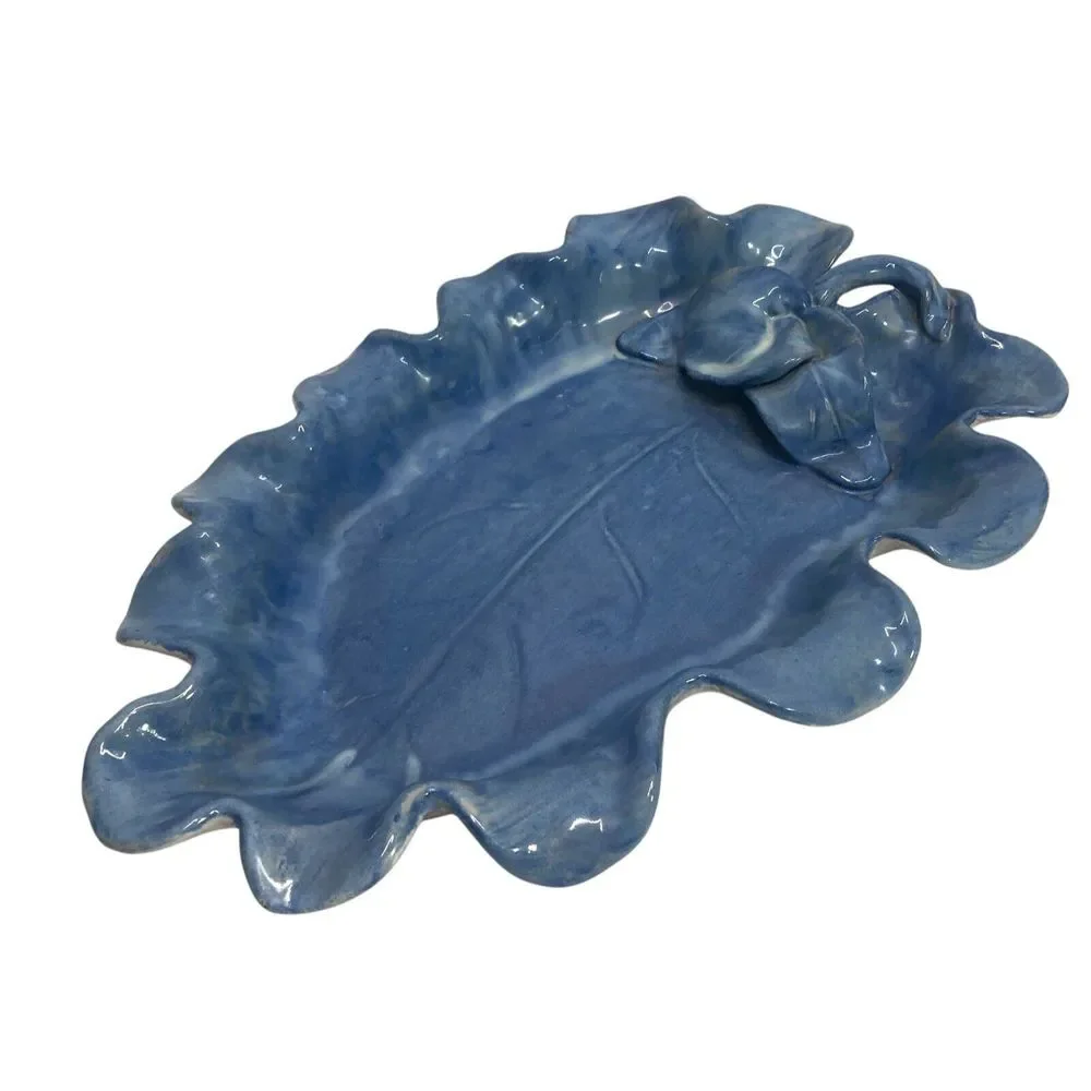 VTG Stangl Pottery Terra Rose Glazed Leaf Serving Tray Platter Blue 17.5